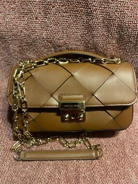 Michael Kors Brown Quilted Leather Crossbody with Gold Chain